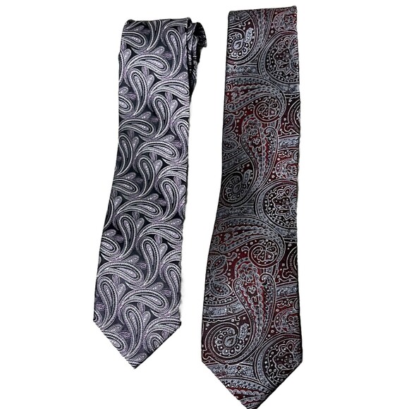 Lot 2 Pronto Uomo Couture Tie 100% Silk Paisley Purple Silver Red Necktie 59&65L - Picture 1 of 3